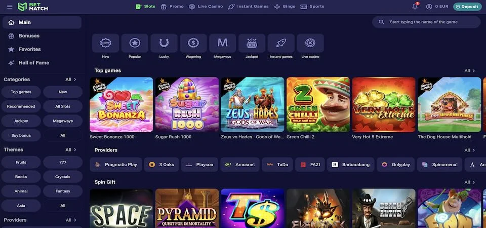 Betmatch kaszinó játékkínálat