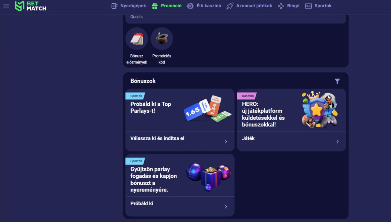 Betmatch promóciós kódok